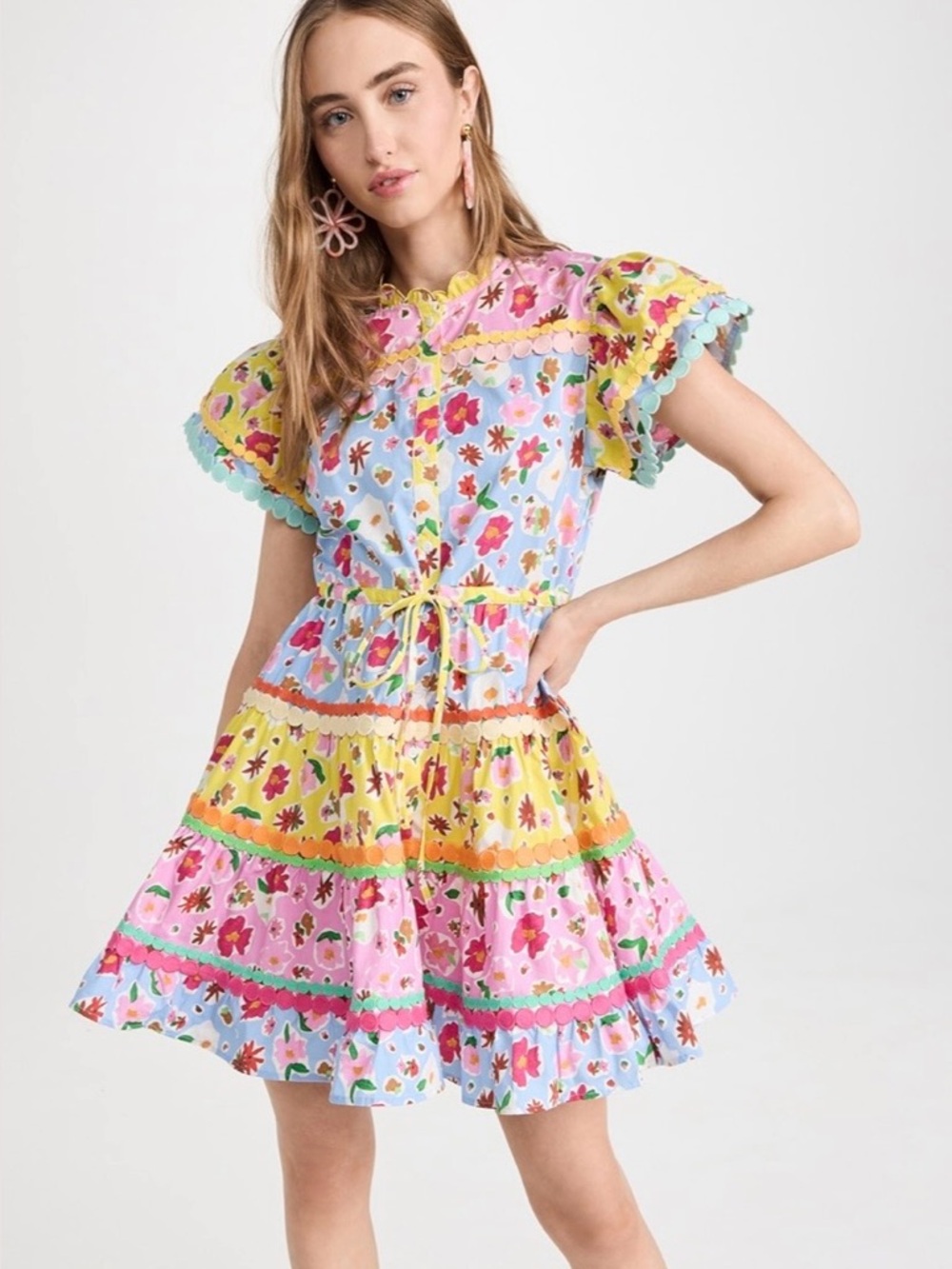 CeliaB Aventurine Floral Tiered Short Dress in Pastel Multi